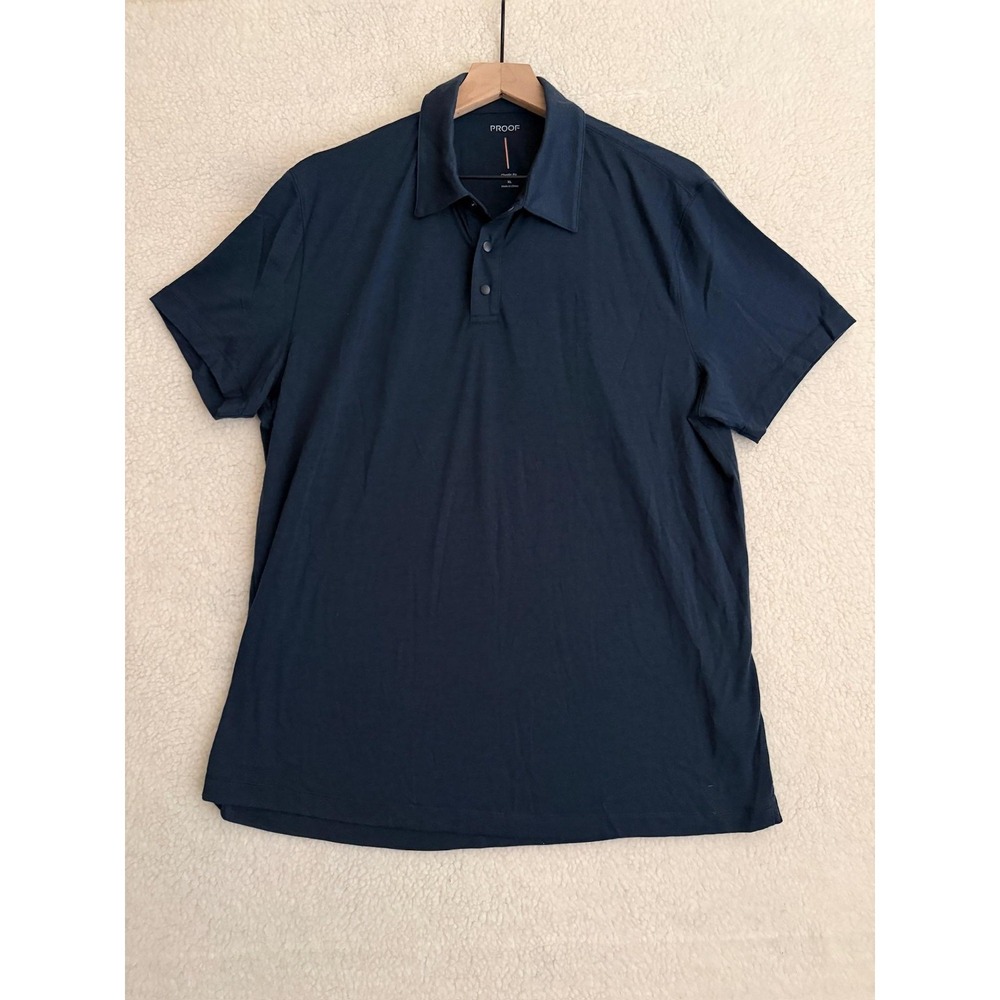 Proof 72 Hour Polo Shirt Mens XL Blue Solid Merino Wool Nylon Knit